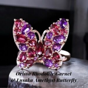 NEW SIZE Orissa Rhodolite Garnet &Amethyst Rose Gold/Sterling Silver Ring 4.25ct
